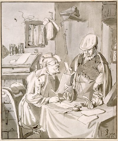 To menn som diskuterer penger på et kontor, 1672, kopiert av Cornelis Ploos van Amstel (1726-98) eller Christian Josi (ca. 1765-1828) av Jan Havickszoon Steen