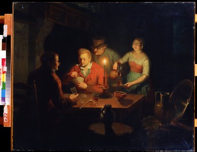 Kortspill. Maleri av Jan Hendrik van Grootveld (1808-1855). Olje på tre, 70 x 93 cm, nederlandsk kunst fra 1800-tallet. Far Eastern Museum, Khabarovsk (Russland). av Jan Hendrick van Grootvelt