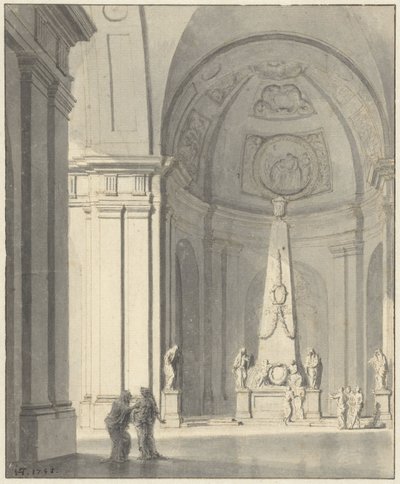 Stor hvelvet hall med et gravmonument av Jan Hendrik Troost van Groenendoelen