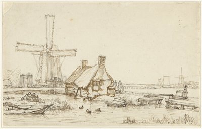 Landskap med hus og vindmølle av Jan Hulswit