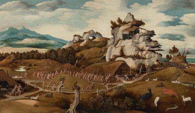 Landskap med en episode fra erobringen av Amerika av Jan Jansz Mostaert