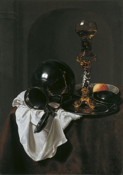 Stilleben med glass vin og tinnmugge av Jan Jansz. Treck