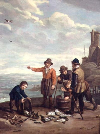 Fiskere på en strand av Jan Josef the Elder Horemans