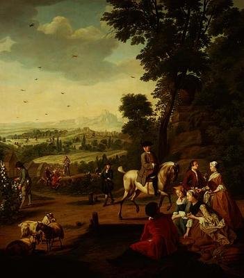En elegant hawking-fest hviler i en park av Jan Josef the Younger Horemans