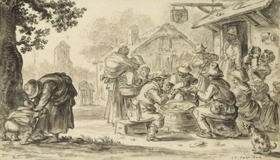 A Farmers Card Game foran vertshuset, 1624 (blyant, penn og blekk og pensel på papir) av Jan Josephsz van Goyen
