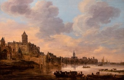 En stor ferge med en firhesters vogn (Nimegue) av Jan Josephsz van Goyen