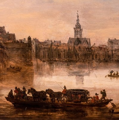 En stor ferge med en firehesters vogn (Nijmegen), detalj av Jan Josephsz van Goyen