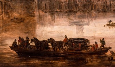 En stor ferge med en firehesters vogn (Nijmegen), detalj av Jan Josephsz van Goyen