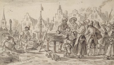 Fishmarket, 1624 (penn og pensel og brunt blekk på papir) av Jan Josephsz van Goyen