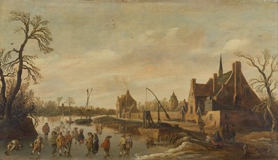 Frosset elvelandskap med skatere av Jan Josephsz van Goyen