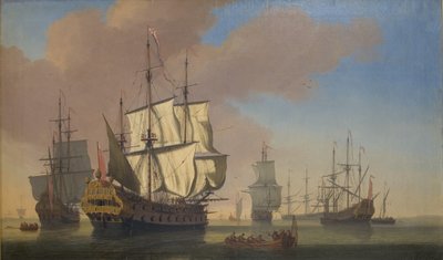Engelske krigsskip på en vei i rolig vær av Jan Karel Donatus van Beecq