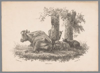 En ku og tre sauer Beesten Studien av J. Kobell etter Paul Potter Nr. 1 (serietittel) av Jan Kobell (III)