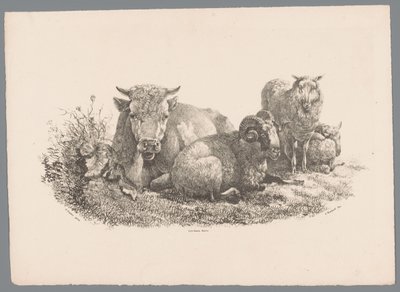 Ku, vær og to sauer Beesten Studien av J. Kobell etter Paul Potter Nr. 1 (serietittel) av Jan Kobell (III)