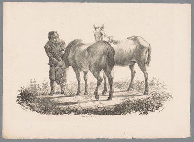Mann og to hester Beesten Studien av J. Kobell etter Paul Potter Nr. 1 (serietittel) av Jan Kobell (III)