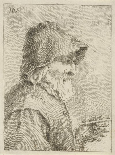 Gammel mann med skjegg og en pipe i hånden av Jan Lauwryn Krafft (I) (attributed to)
