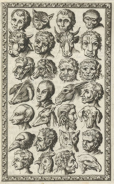 28 hoder av mennesker og dyr (28 kopper van mensen en dieren). 1682 av Jan Luyken
