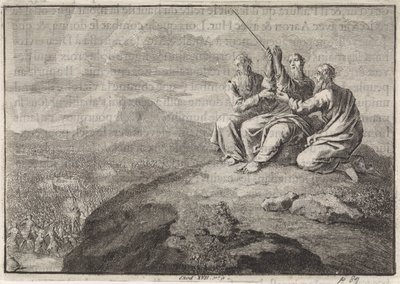 Aron og Hur støtter Moses sine hender under Israels folks kamp mot amalekittene av Jan Luyken