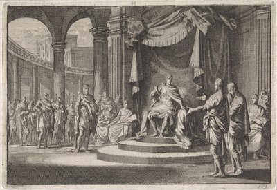 Aleksander og Aristobulos forsvarer seg overfor keiser Augustus av Jan Luyken
