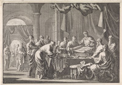 Møte med de 72 oversetterne av loven etter ordre fra kong Ptolemaios Philadelphus av Jan Luyken