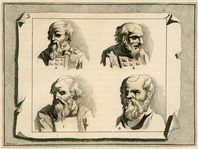 Greske bokstaver tegnet på yppersteprestens hode som en del av innvielsessalvningen med olje, 1700 av Jan Luyken