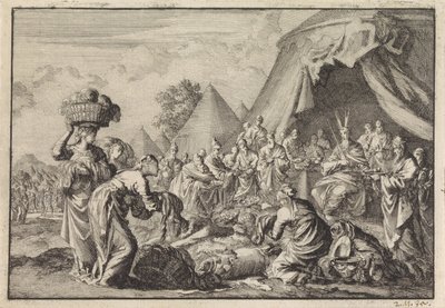 Israelittene tar med verdisakene sine for byggingen av tabernaklet av Jan Luyken