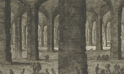 Kalksteinbrudd under Sint-Pietersberg St Pieters Bergh nær Mastricht, som det viser under Aerde (tittel på objekt) av Jan Luyken