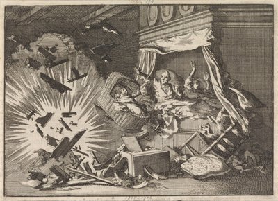 Eksplosjon av en bombe i et hus på Ebbingestraat i Groningen, 1672 av Jan Luyken