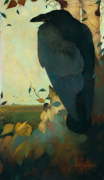 Ravn på et bjørketre av Jan Mankes