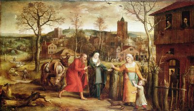 Den hellige familie vendte seg bort fra vertshuset, 1500-tallet av Jan Massys or Metsys