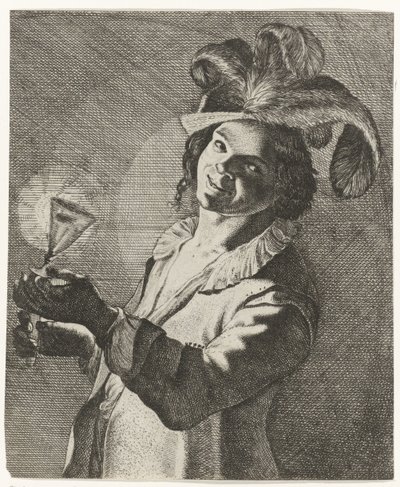 Smilende gutt med et glass i hånden av Jan Matham (possibly)