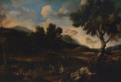Landskap med en kamp mellom to værer, ca. 1640. av Jan Miel