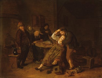 Taverna-interiør med en borekarusering med en vench (olje på panel) av Jan Miense Molenaer