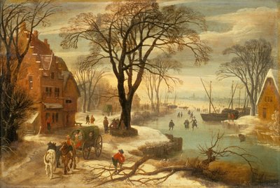 Et vinterlandskap med byfolk på isen (olje) av Jan and Momper Joos de Brueghel