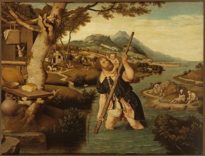 Landskap med Saint Christopher, første halvdel av 1500-tallet.. av Jan Mostaert