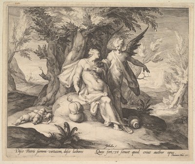 Hagar i ørkenen trøstet av en engel, ca. 1609. av Jan Muller