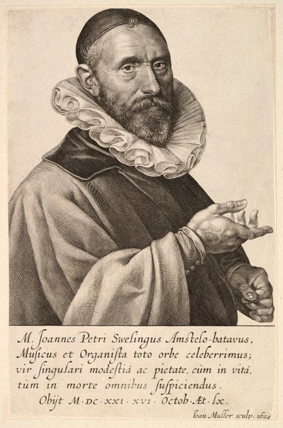 Portrett av Jans Pietersz Sweelinck, pub. 1624. av Jan Muller