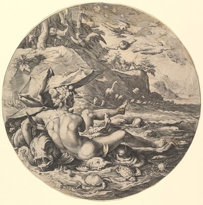 The Fifth Day Dies V, fra serien The Creation of the World, ca. 1597. av Jan Muller