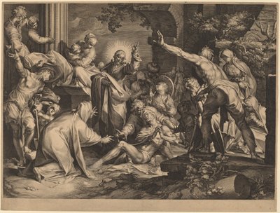 Oppreisningen av Lasarus av Jan Muller after Abraham Bloemaert