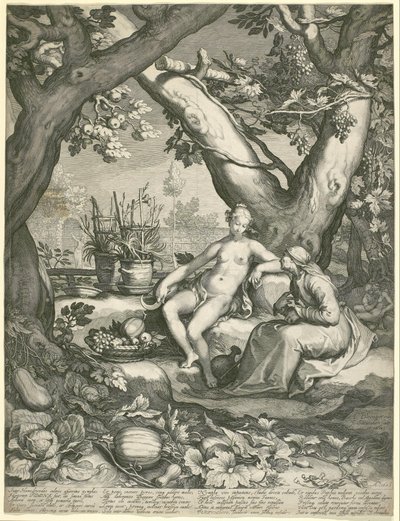 Vertumnus låner figuren av en gammel kvinne for å vinne Pomonas kjærlighet av Jan Pietersz. Saenredam