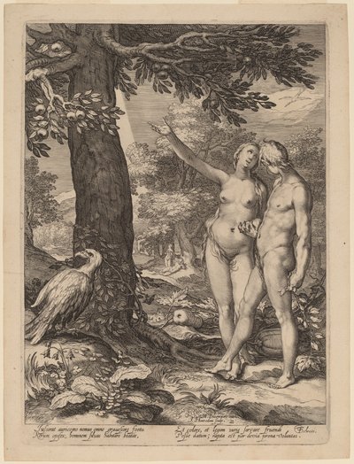 Adam og Eva foran Kunnskapens tre av Jan Pietersz Saenredam after Abraham Bloemaert