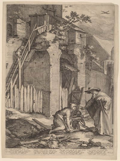 Profeten Elia med enken fra Sarfat av Jan Pietersz Saenredam, after Abraham Bloemaert
