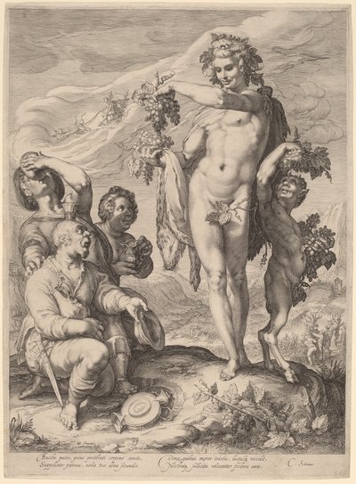 Kulten av Bacchus av Jan Pietersz Saenredam, after Hendrik Goltzius