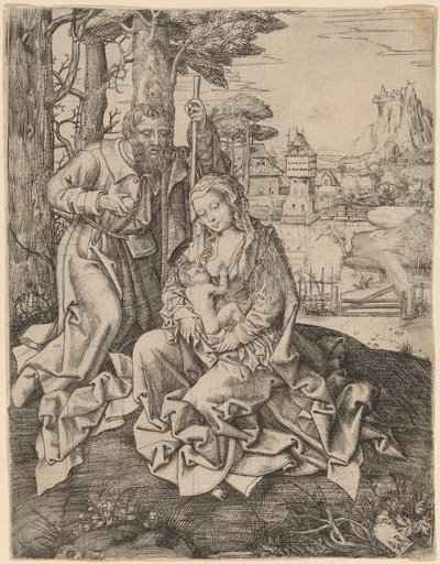 Den hellige familie i et landskap av Jan Rombouts the Elder