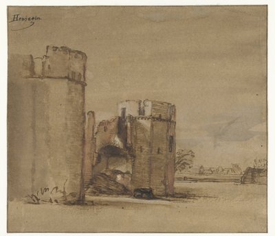 Utsikt over slottet Honingen nær Rotterdam av Jan Ruyscher (attributed to)
