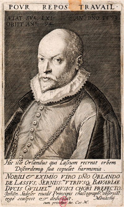 Portrett av komponisten Orlando di Lasso 1532-1594, 1593. av Jan Sadeler