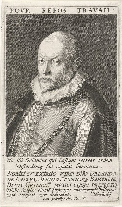 Portrett av komponisten Orlando di Lasso 1532-1594, 1593 av Jan Sadeler