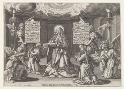 Magnificat: Jomfruen omgitt av musikkskapende engler av Jan Sadeler I, after Maarten de Vos