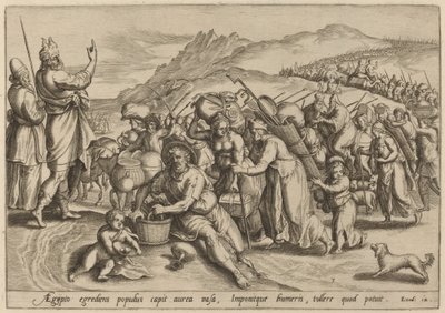 Utvandringen fra Egypt av Jan Sadeler I, after Maarten van Cleef