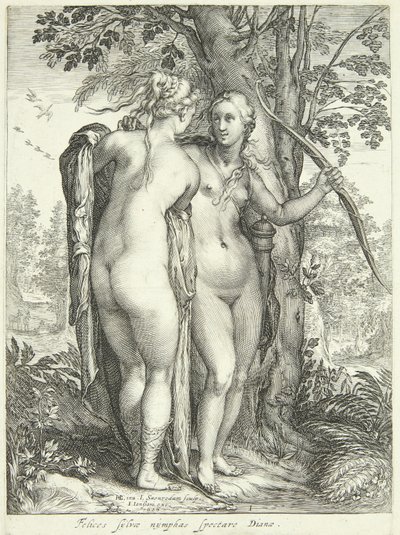 Diana og en nymfe ved et tre av Jan Saenredam
