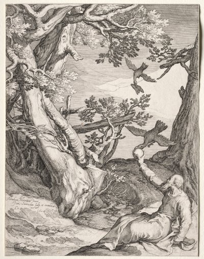 Elijah in the Wilderness Fed by Ravens, 1604. av Jan Saenredam
